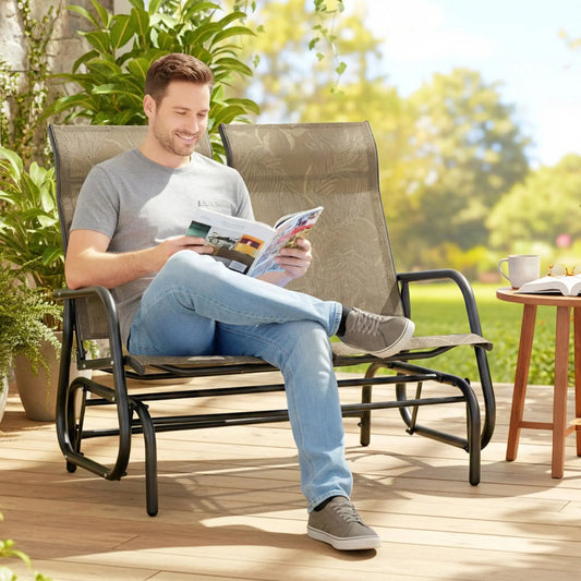 Outdoor Glider Bench, 2 Person, Brown Outdoor Gliders Brown, Black at Gallery Canada