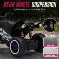 VTT pour enfants 12V, doubles moteurs, suspension arrière, 2,2 MPH, roues lumineuses, noir
