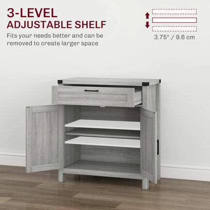 Farmhouse Kitchen Cabinet, Sideboard with 2 Barn Doors, Drawer, Grey Bar Cabinets at Gallery Canada