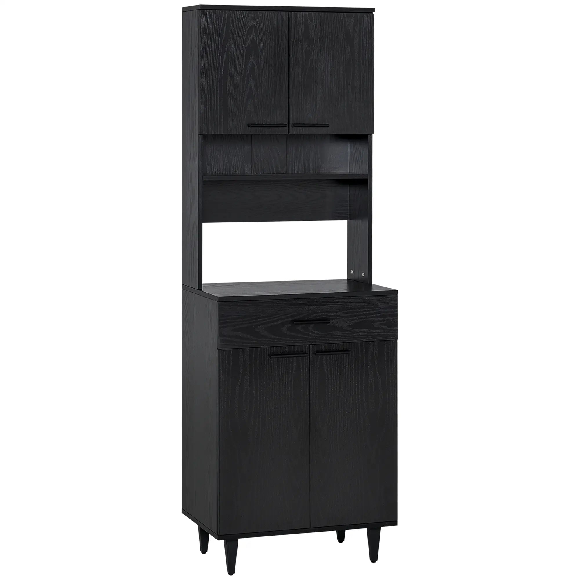 Modern Kitchen Buffet with Hutch, Wooden Storage Cupboard, Black Kitchen Pantry Cabinets Black at Gallery Canada