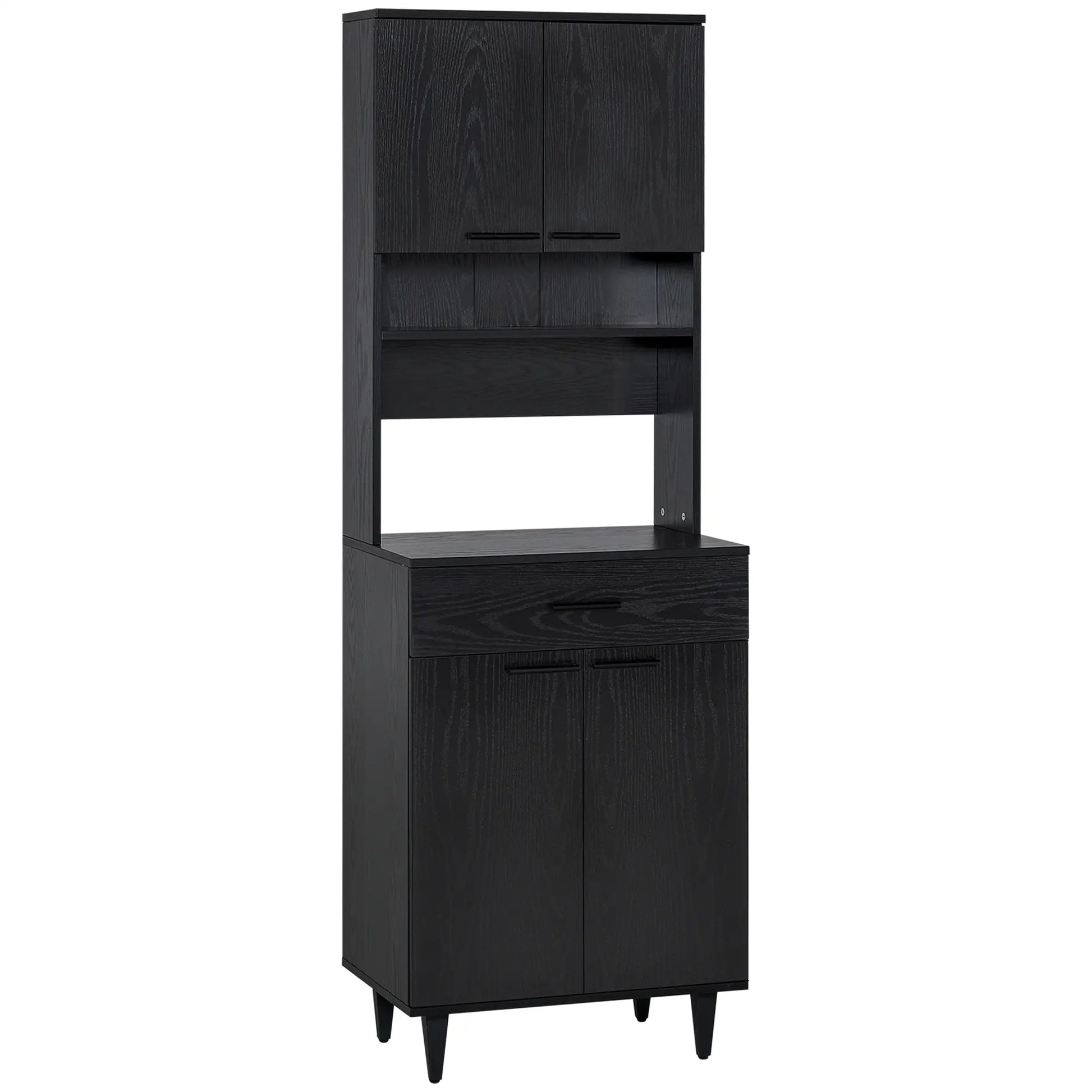 Modern Kitchen Buffet with Hutch, Wooden Storage Cupboard, Black Kitchen Pantry Cabinets Black at Gallery Canada