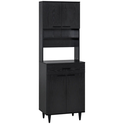 Modern Kitchen Buffet with Hutch, Wooden Storage Cupboard, Black Kitchen Pantry Cabinets Black at Gallery Canada