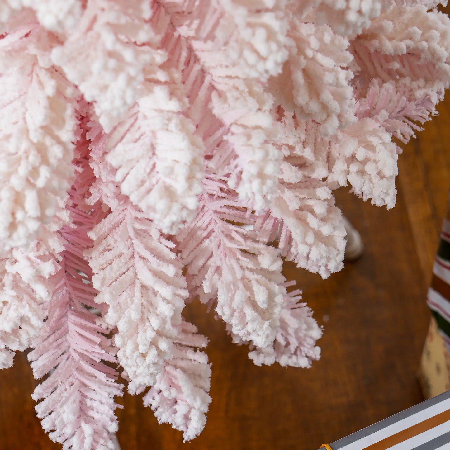 5ft Snow-Flocked Slim Pencil Christmas Tree, 301 Branches, Metal Base, Pink Pencil Christmas Trees at Gallery Canada