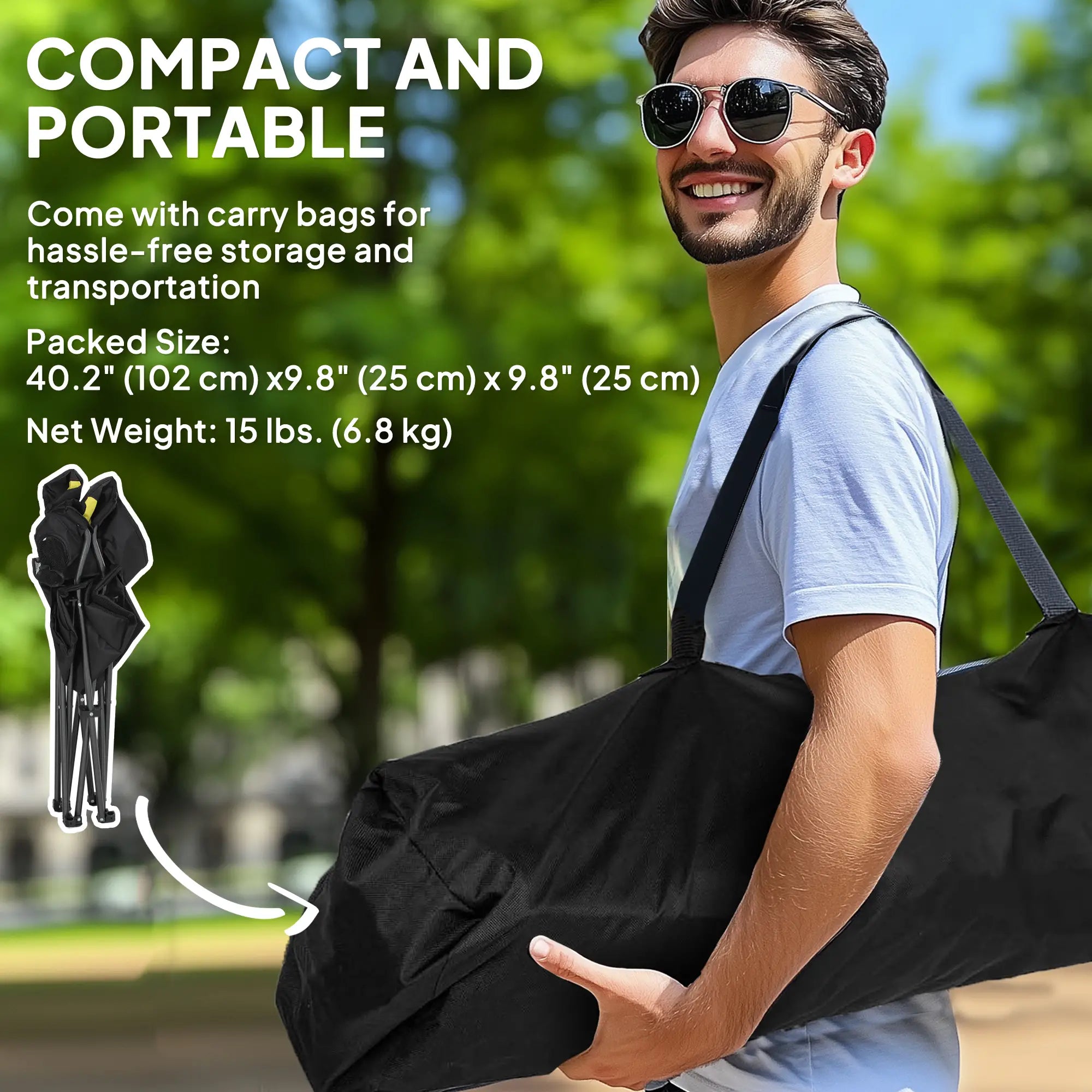 2 Pack Folding Camping Chairs, High Back w/ Cup Holder, Padded, Yellow Picnic Tables & Camping Chairs at Gallery Canada