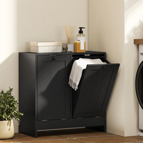 Tilt-Out Laundry Cabinet, 2 Compartments, Black