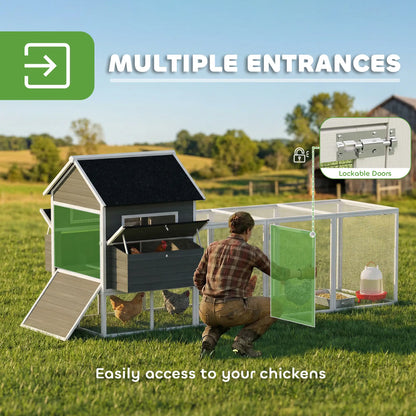 Wooden Chicken Coop With Run, Nesting Box, 137", Dark Grey Chicken Coops at Gallery Canada