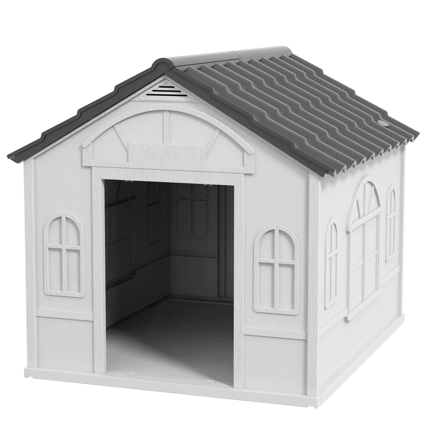 26" Plastic Dog House, Outdoor with Air Vents, Small Medium Dogs, Grey Houses, Kennels & Pens Grey, White at Gallery Canada