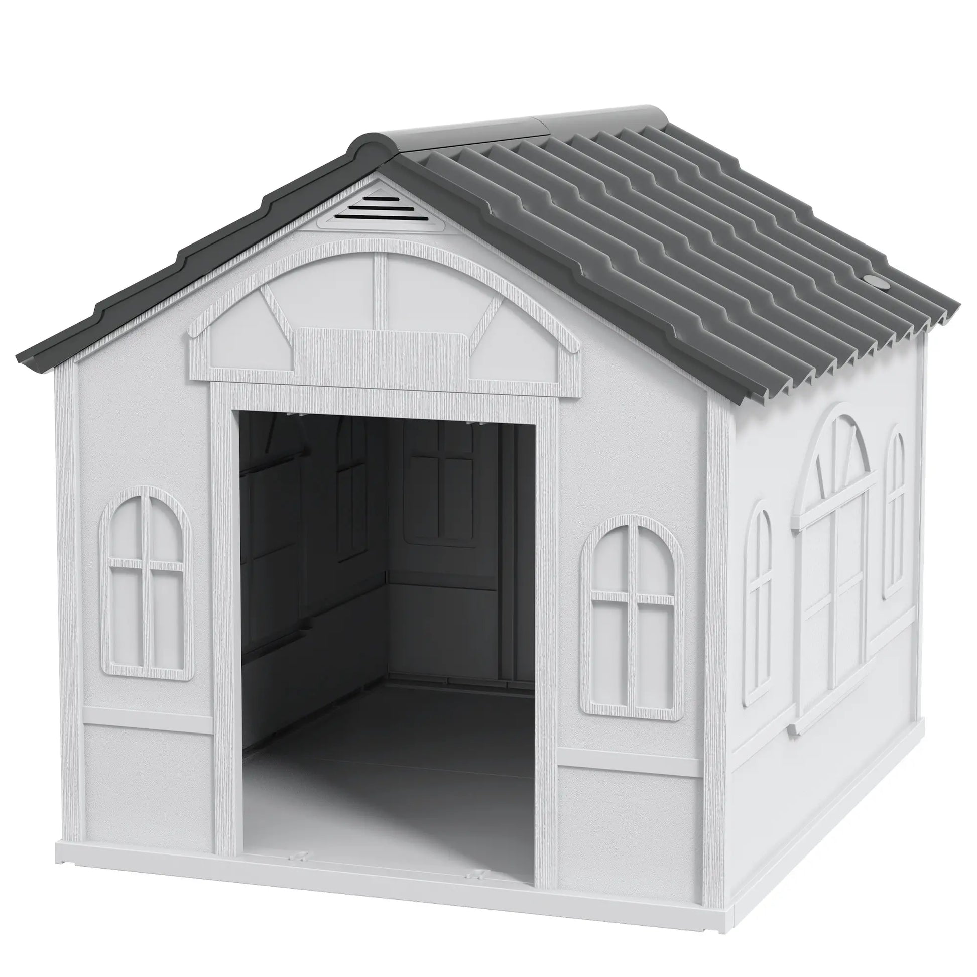 26" Plastic Dog House, Outdoor with Air Vents, Small Medium Dogs, Grey Houses, Kennels & Pens Grey, White at Gallery Canada