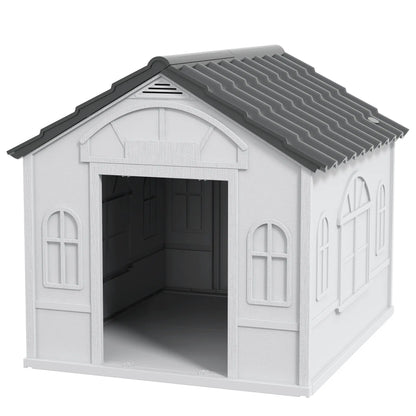 26" Plastic Dog House, Outdoor with Air Vents, Small Medium Dogs, Grey Houses, Kennels & Pens Grey, White at Gallery Canada