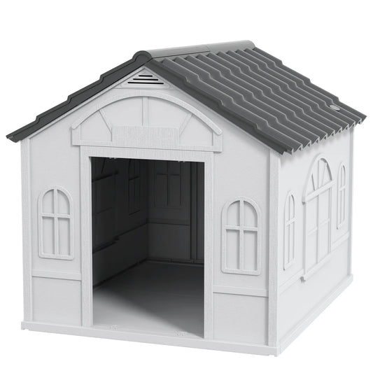 26" Plastic Dog House, Outdoor with Air Vents, Small Medium Dogs, Grey Houses, Kennels & Pens Grey, White at Gallery Canada