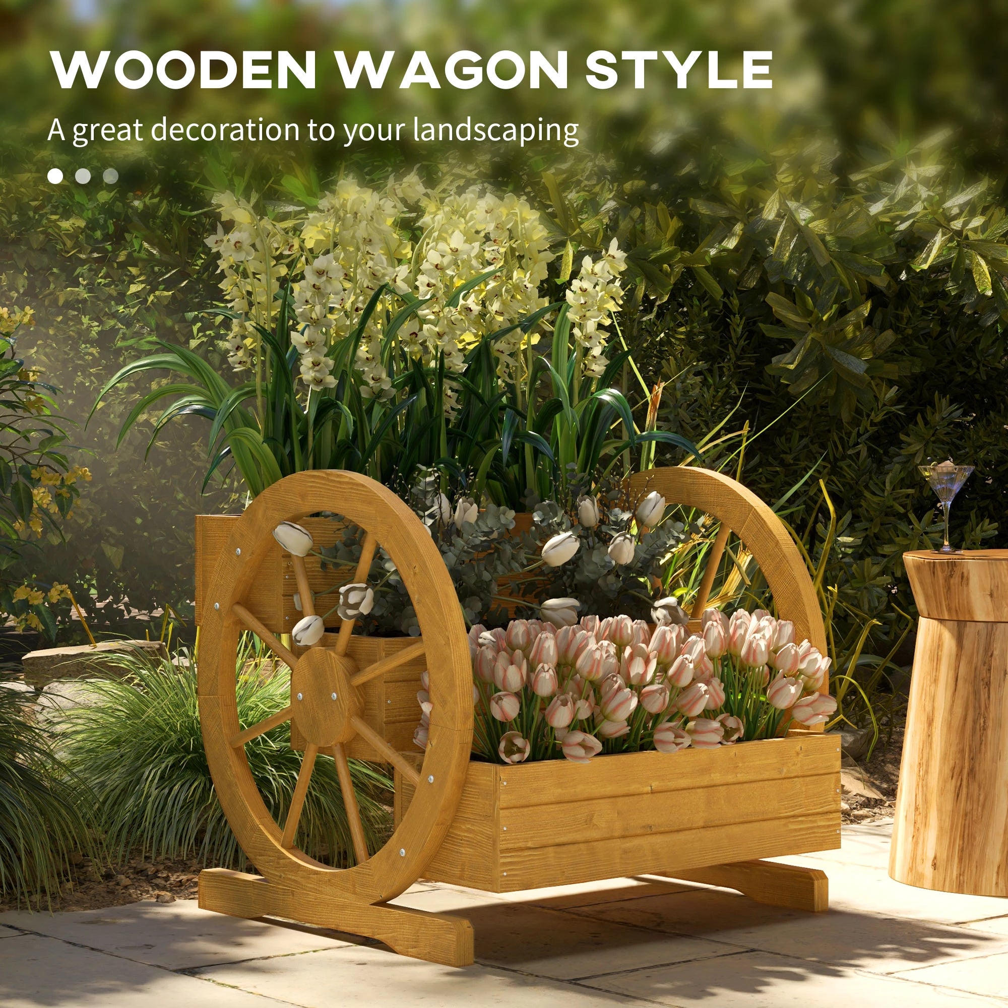 Wooden Wagon Planter Box, 3-Tier Raised Garden Bed, 24