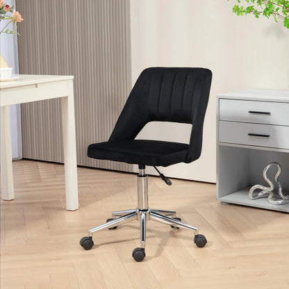 Mid Back Office Chair, Velvet Fabric, Swivel, Scallop Shape, Black Office Chairs at Gallery Canada