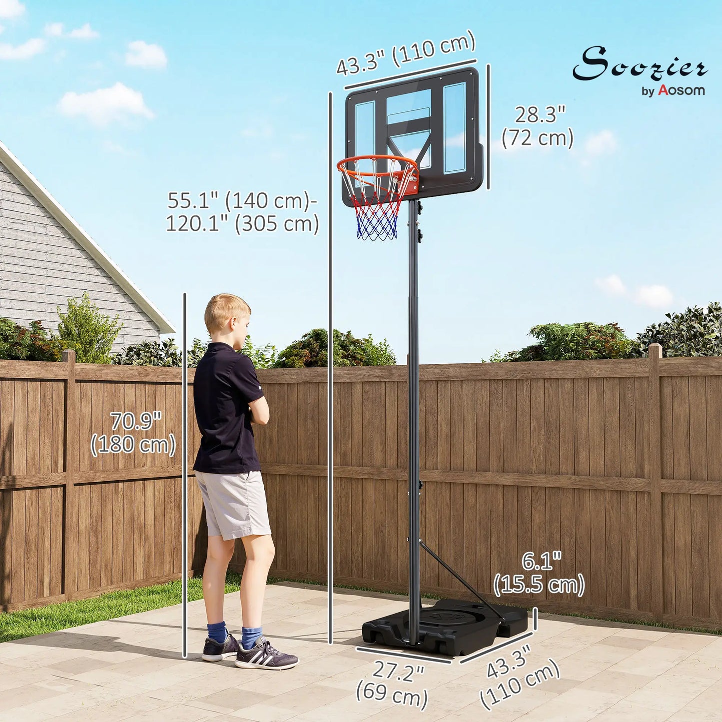 Portable Basketball Hoop, 4.6-10ft with Wheels, 43" Backboard, for Teenagers Youth Adults Basketball at Gallery Canada