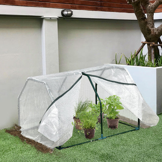 39" x 28" x 24" Portable Mini Greenhouse PE Grow House with Zipper Door Gardening Plant Cover Steel Frame - Gallery Canada