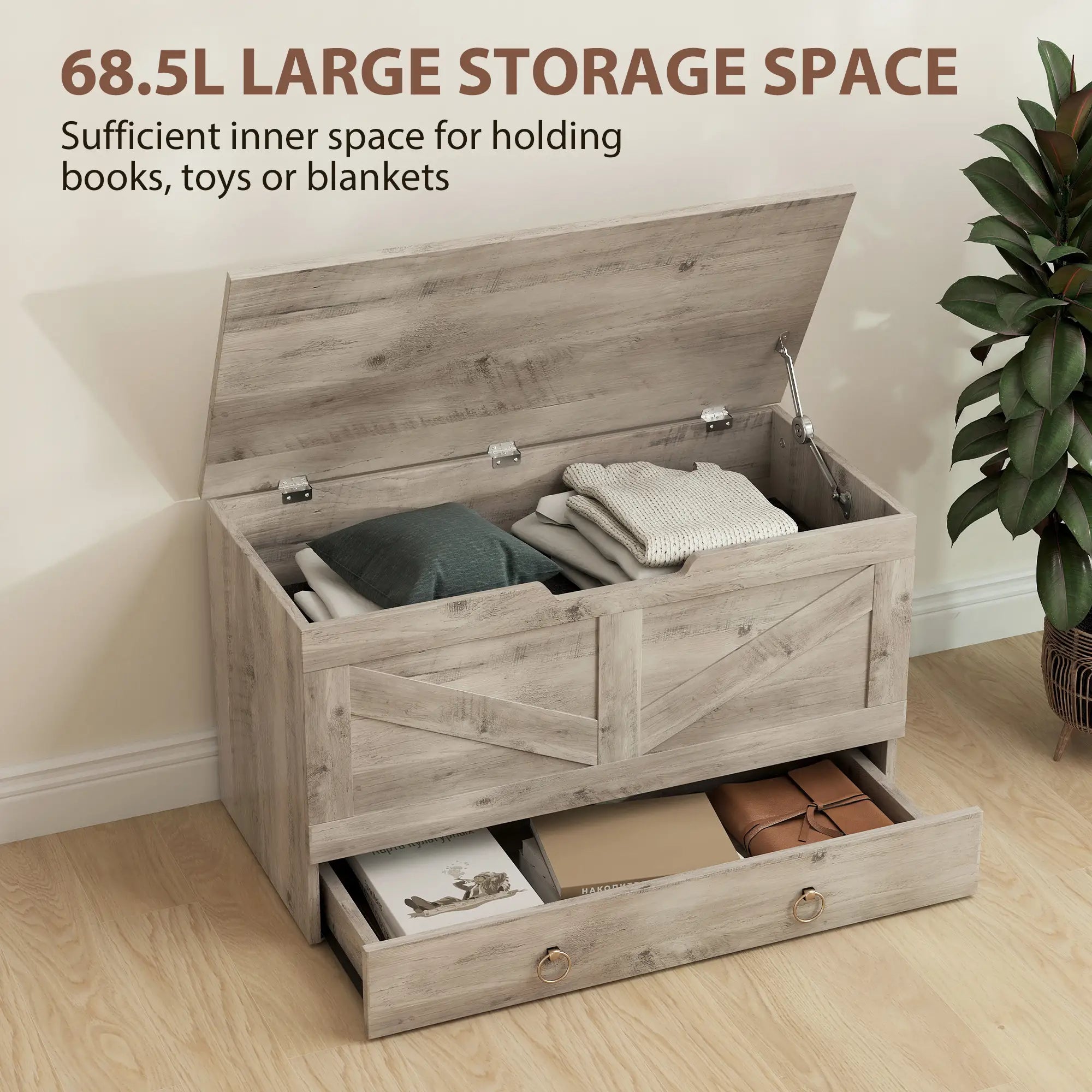 31.5 Inches Storage Chest, Wooden Box, Grey Wood Grain Storage Cabinets at Gallery Canada