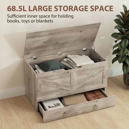 31.5 Inches Storage Chest, Wooden Box, Grey Wood Grain Storage Cabinets at Gallery Canada