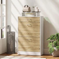 Armoire à chaussures fine, 2 tiroirs rabattables, étagères réglables, tiroir, plateau en verre