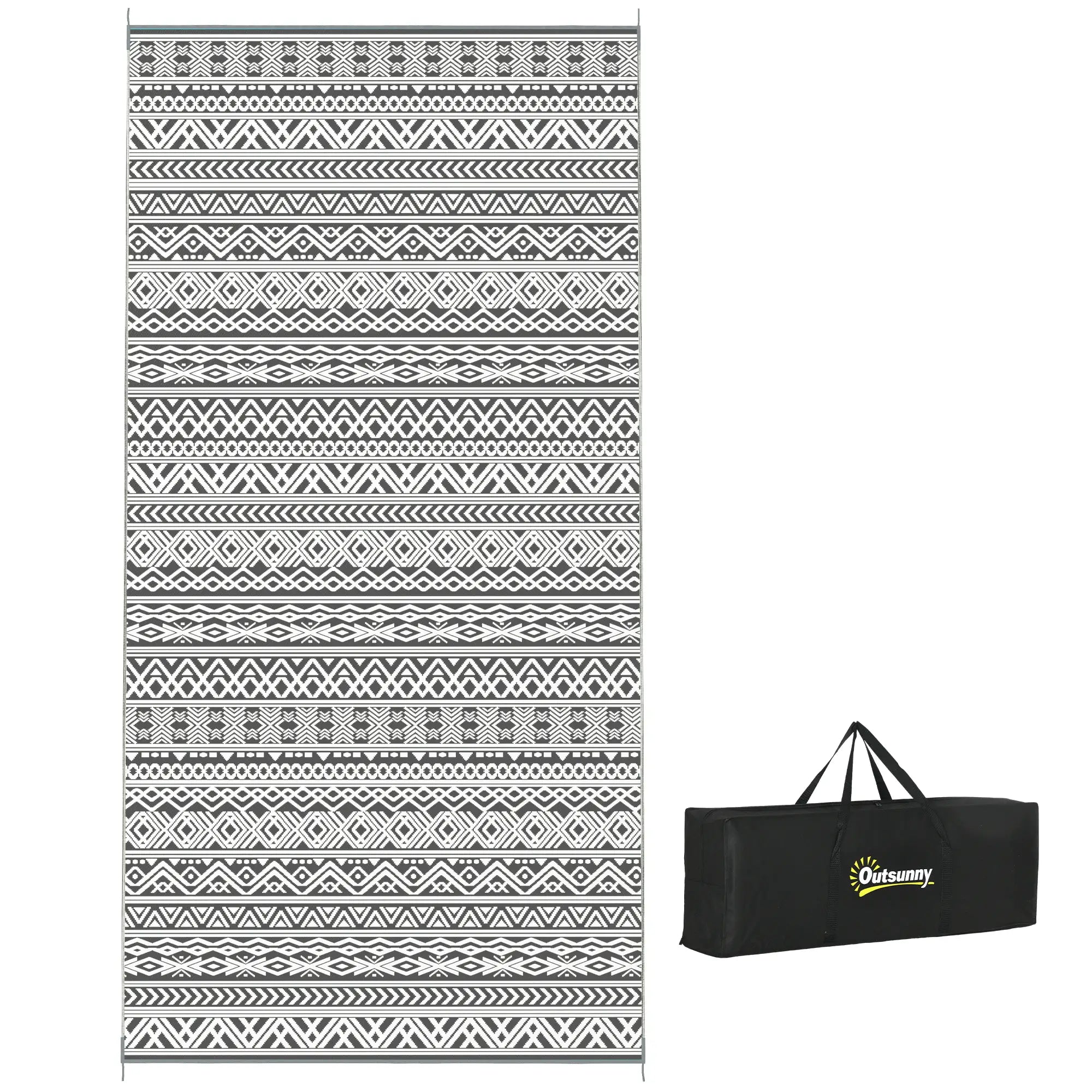 Reversible Outdoor Rug, Waterproof, 9' x 18', Boho, Grey Cream White Outdoor Reversible Rugs at Gallery Canada