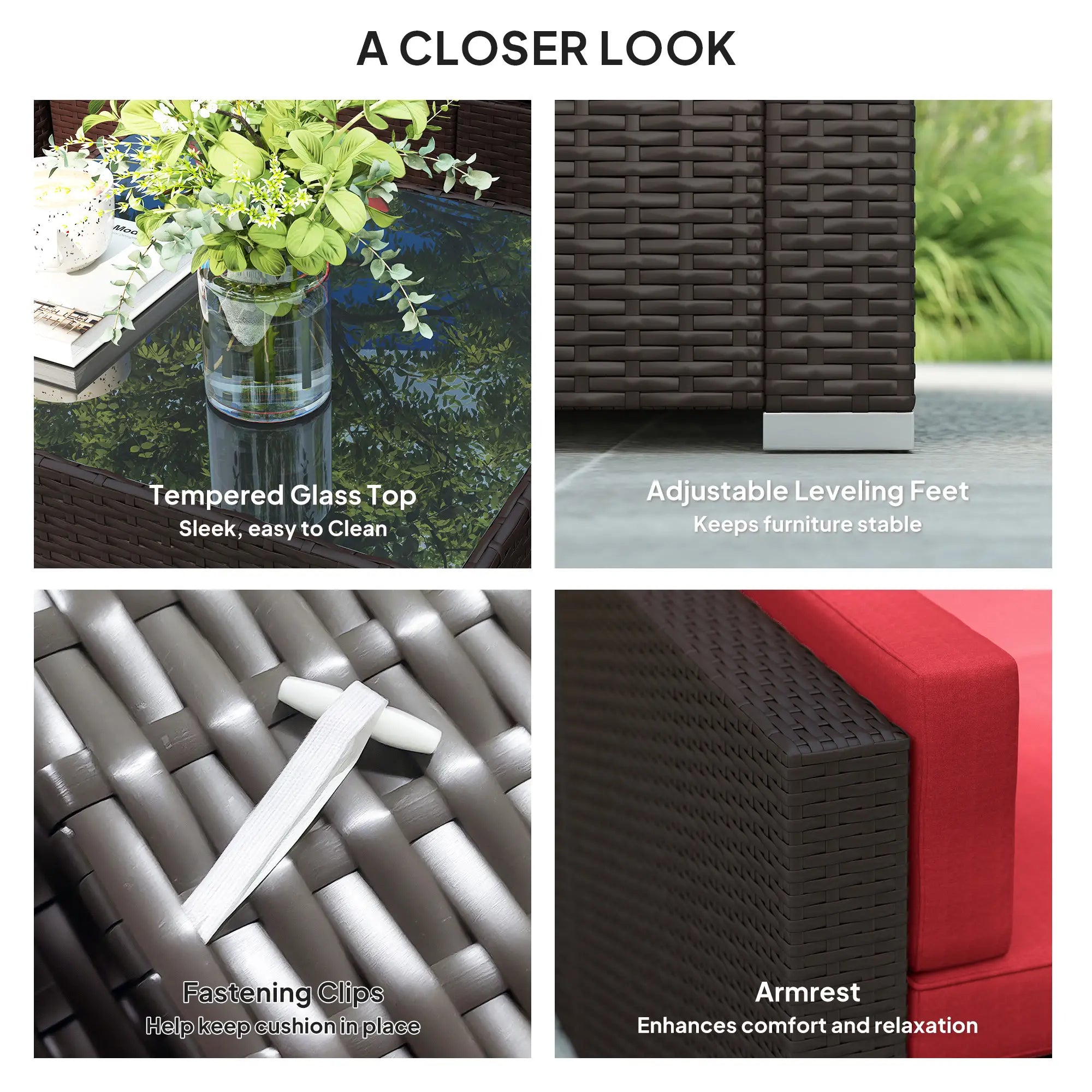 7-Piece Garden Wicker Sectional Set, Patio Sofa, Wine Red Patio Furniture Sets at Gallery Canada