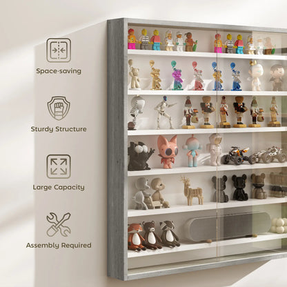 7-Tier Glass Display Cabinet, 2 Doors, 6 Adjustable Shelves, Grey Display Bookshelves at Gallery Canada