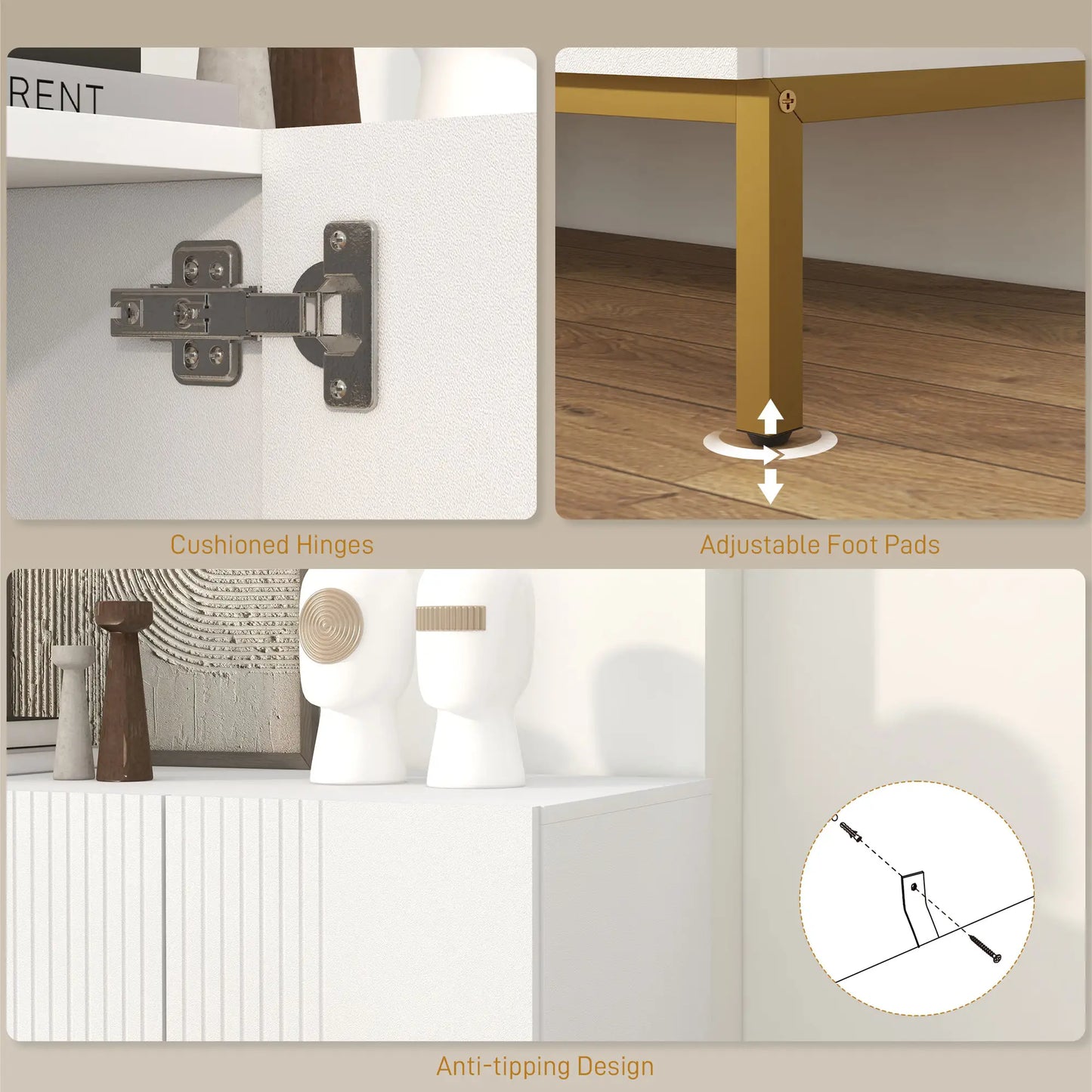 Sideboard Storage Cabinet, Adjustable Shelves, Soft-Close Doors, White Kitchen Pantry Cabinets at Gallery Canada