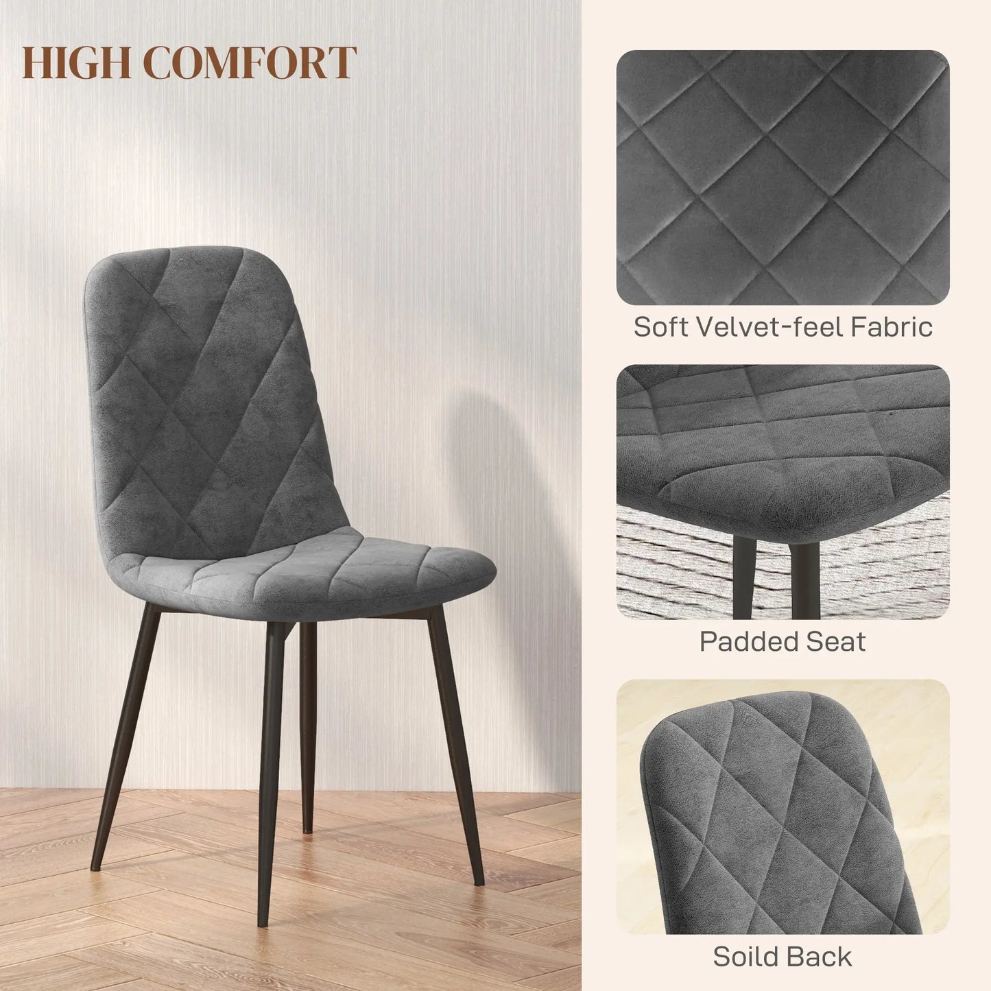 Upholstered Dining Chairs Set of 4, Steel Legs, Modern Kitchen Chairs, Grey Bar Stools at Gallery Canada