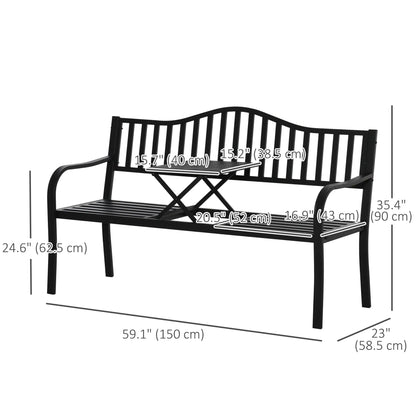 Metal Outdoor Bench with Liftable Table, Patio Loveseat, Garden Bench, Black Outdoor Benches at Gallery Canada