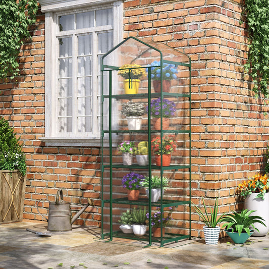 5 Tier Mini Greenhouse, Portable Outdoor Flower Stand with Shelf Clips, Indoor Greenhouse with Steel Frame, Transparent, 27.25" x 19.25" x 76" - Gallery Canada