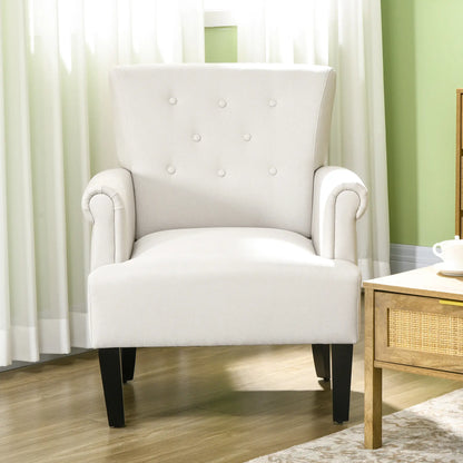 Fabric Accent Armchair, Modern Living Room Chair, Wood Legs, Cream White Accent Chairs at Gallery Canada