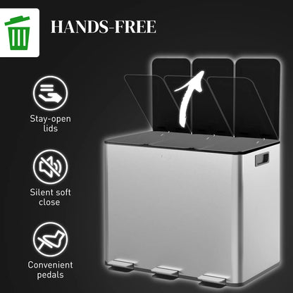 Triple Garbage Bin, Soft Close Trash Can, 3 x 20 Liter, Silver Household Supplies at Gallery Canada