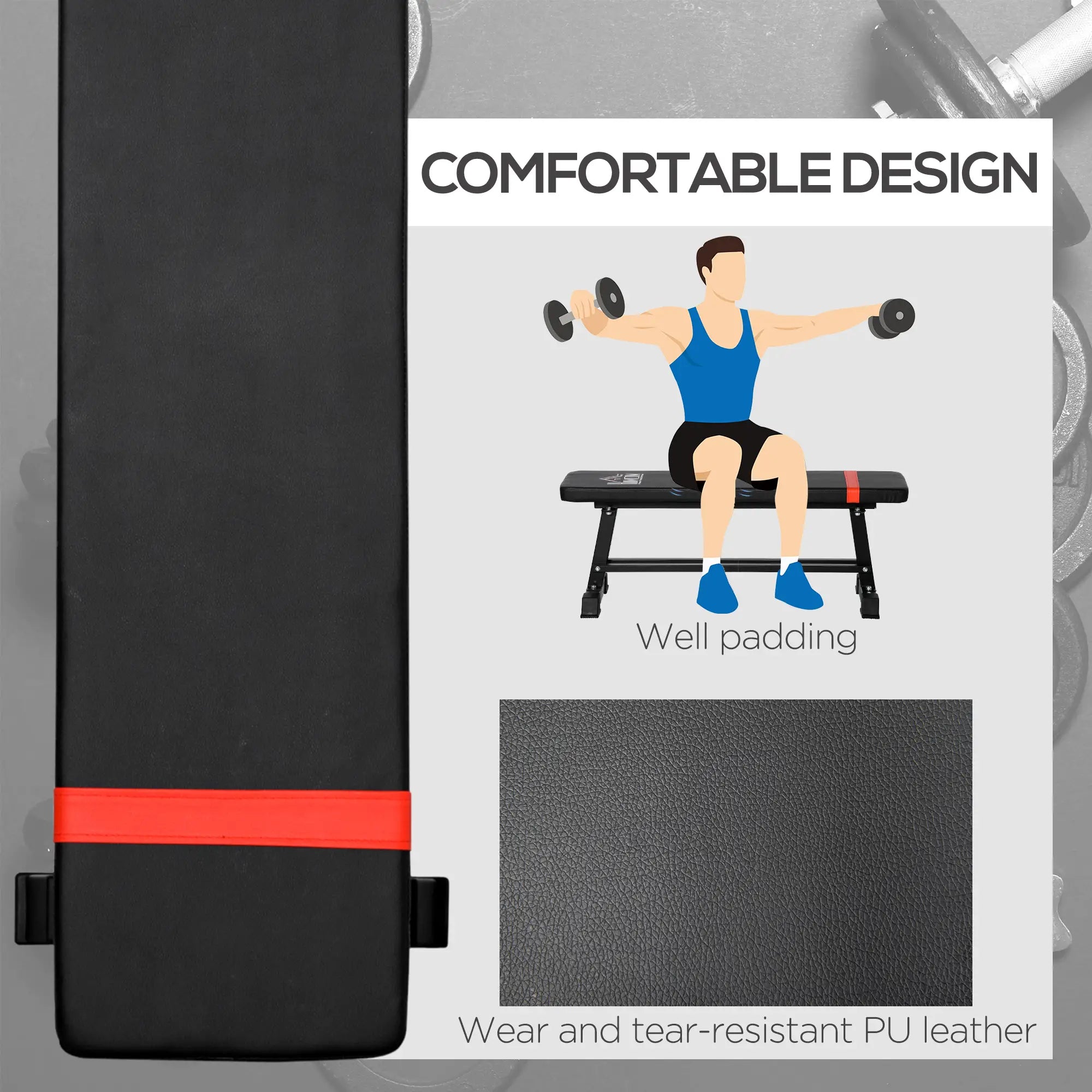 Flat Weight Bench, Dumbbell Rack, Padded Seat, Anti-Slip Foot Pads Weight Benches at Gallery Canada