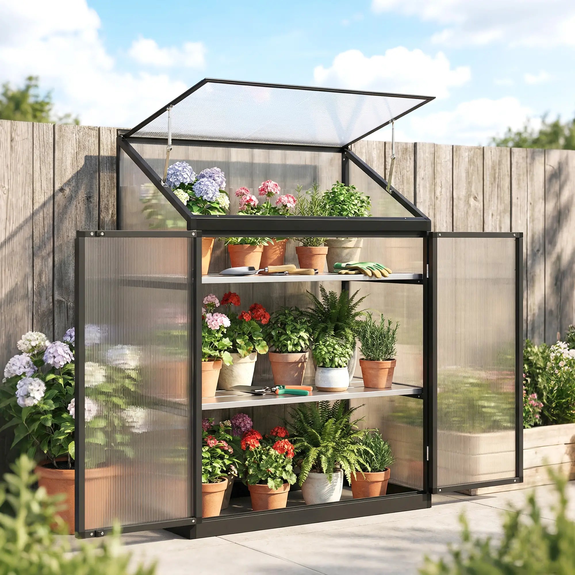 Polycarbonate Greenhouse With 2-Tier Shelves, Black Cold Frame Greenhouses at Gallery Canada