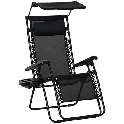 Zero Gravity Reclining Lounger Chair, Canopy Shade, Side Tray, Cupholder, Black Lounger Chairs at Gallery Canada