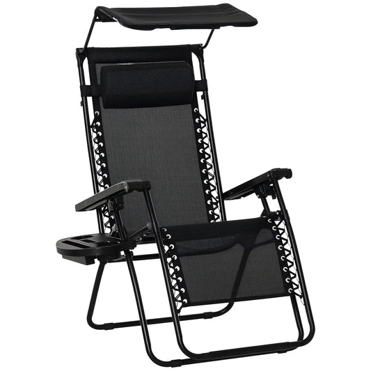 Zero Gravity Reclining Lounger Chair, Canopy Shade, Side Tray, Cupholder, Black Lounger Chairs Black at Gallery Canada
