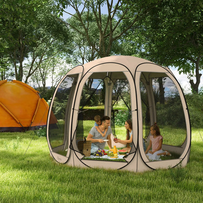 11' x 11.5' Screen Tent, Pop Up Gazebo, Portable Carry Bag, 2 Doors, Beige Camping Tents at Gallery Canada