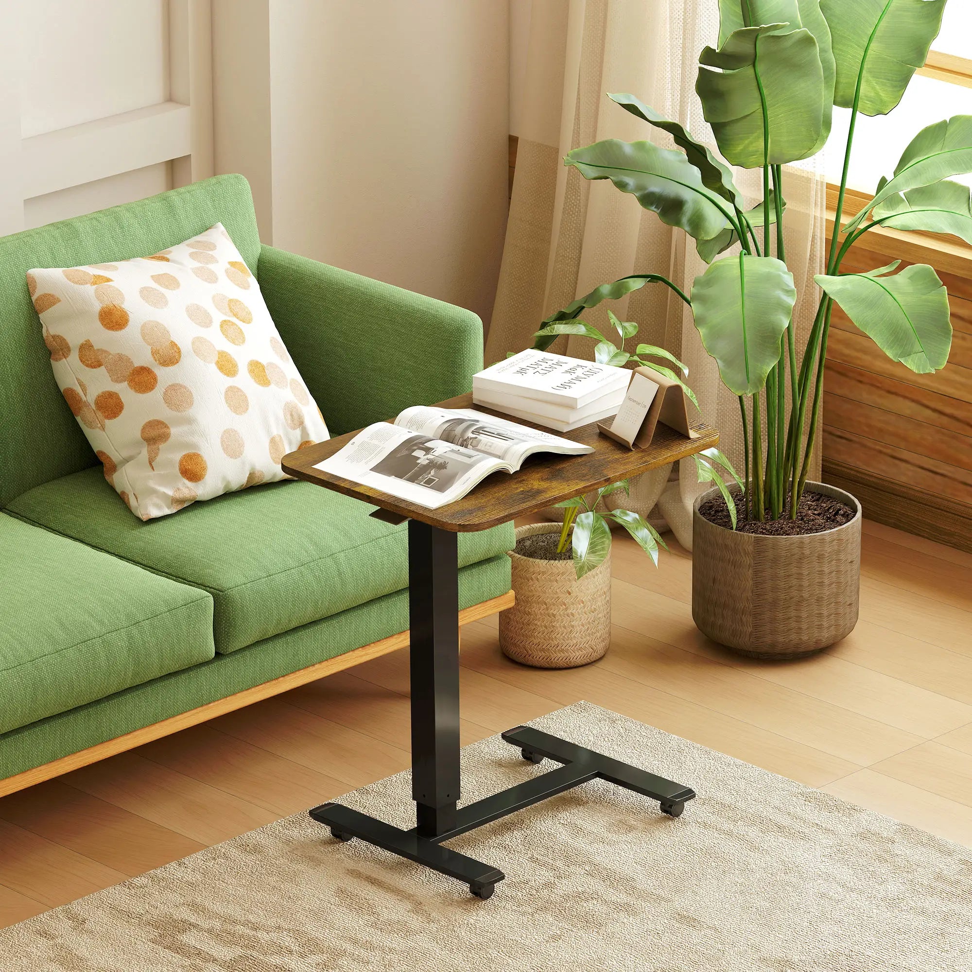Pneumatic Standing Desk, Adjustable Height, 43 Inch, Rustic Brown Office Desks & Work Stations at Gallery Canada