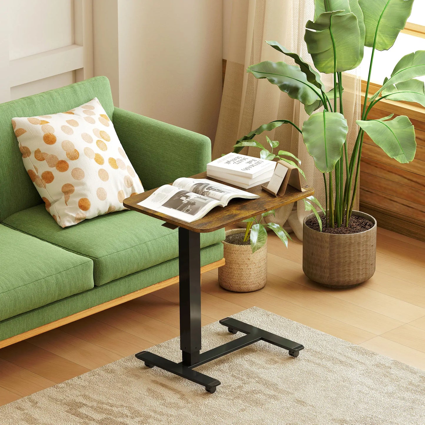Pneumatic Standing Desk, Adjustable Height, 43 Inch, Rustic Brown Office Desks & Work Stations at Gallery Canada