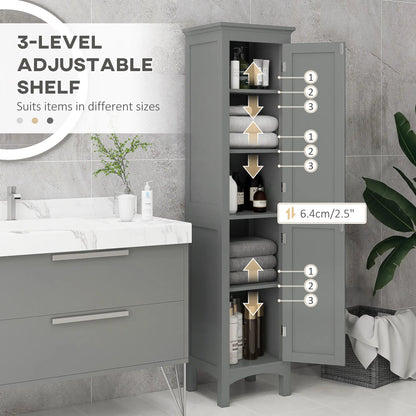 Tall Bathroom Cabinet, Freestanding Storage, Adjustable Shelves, 15" x 13" x 63", Grey Bathroom Cabinets at Gallery Canada