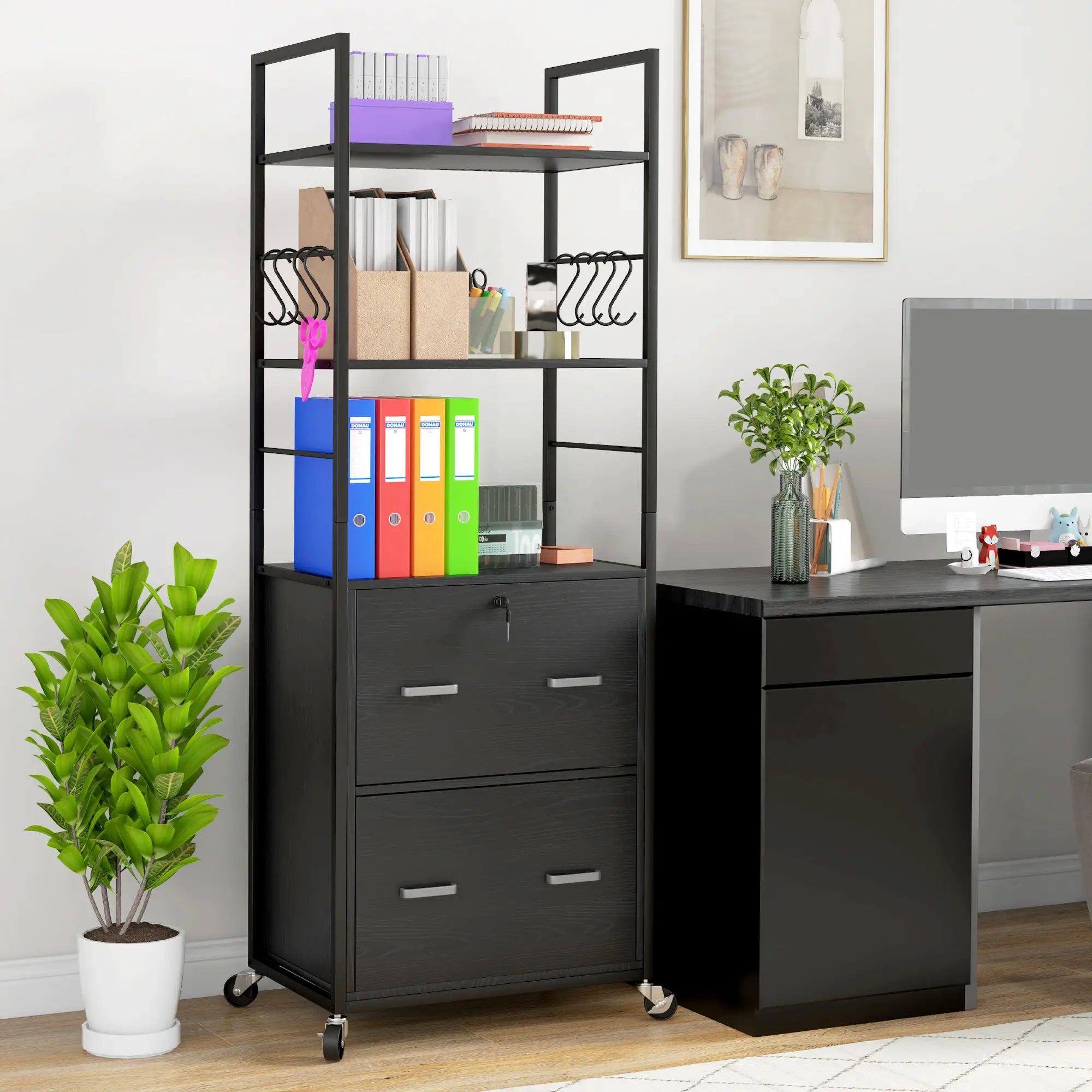 Mobile 2 Drawer File Cabinet, Adjustable Hanging Bar, Letter A4 Legal Size, Black Office Cabinets & Cupboards at Gallery Canada