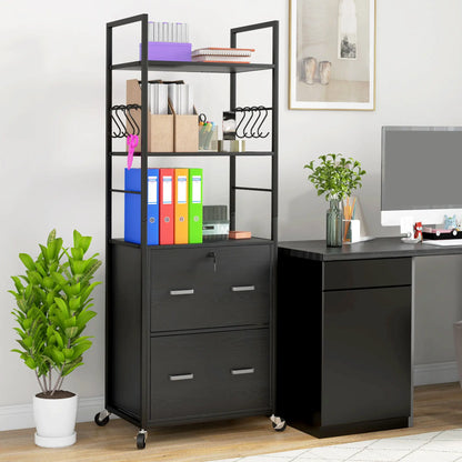 Mobile 2 Drawer File Cabinet, Adjustable Hanging Bar, Letter A4 Legal Size, Black Office Cabinets & Cupboards at Gallery Canada