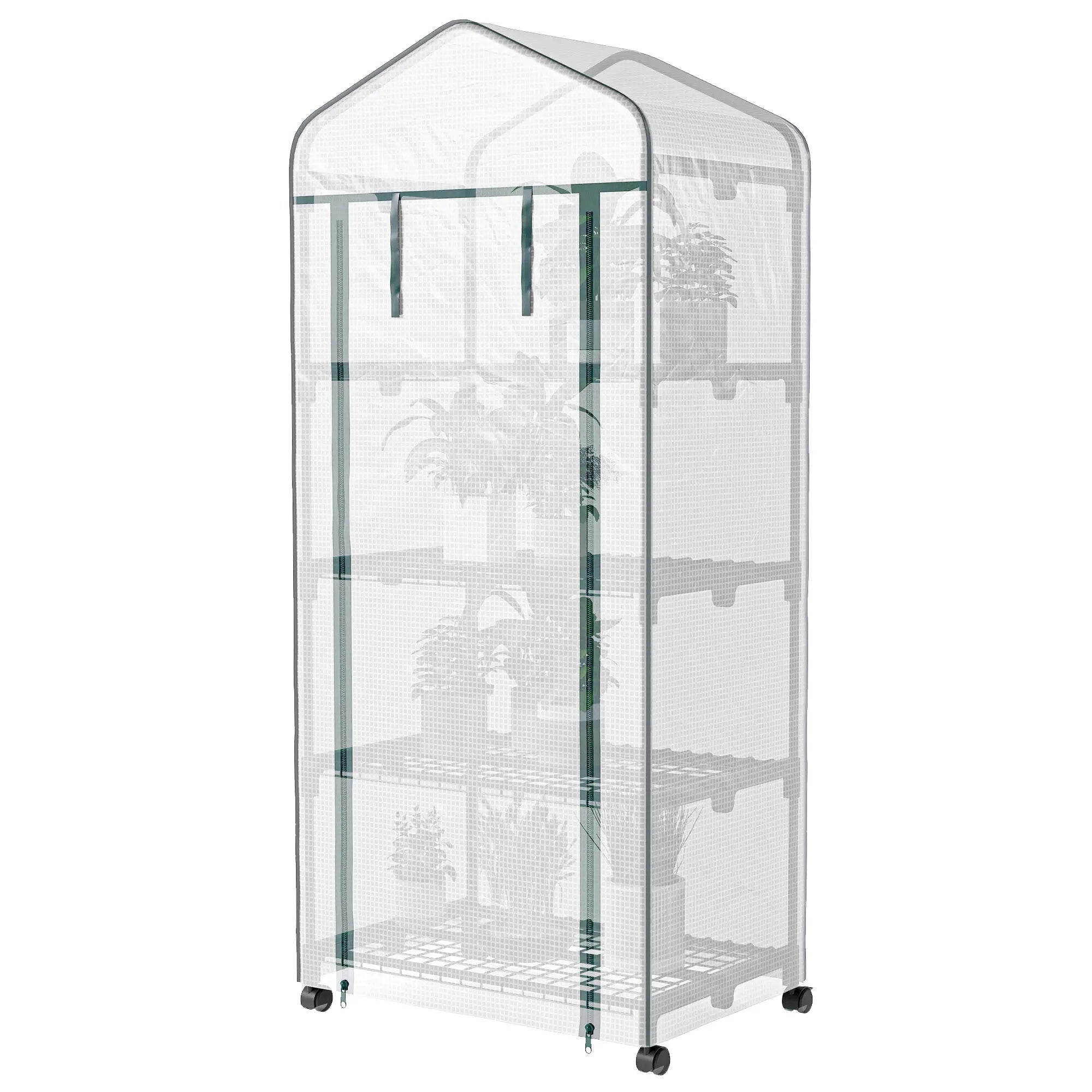 Portable Greenhouse, 4 Tier Shelves, PE Cover, White Greenhouses White at Gallery Canada