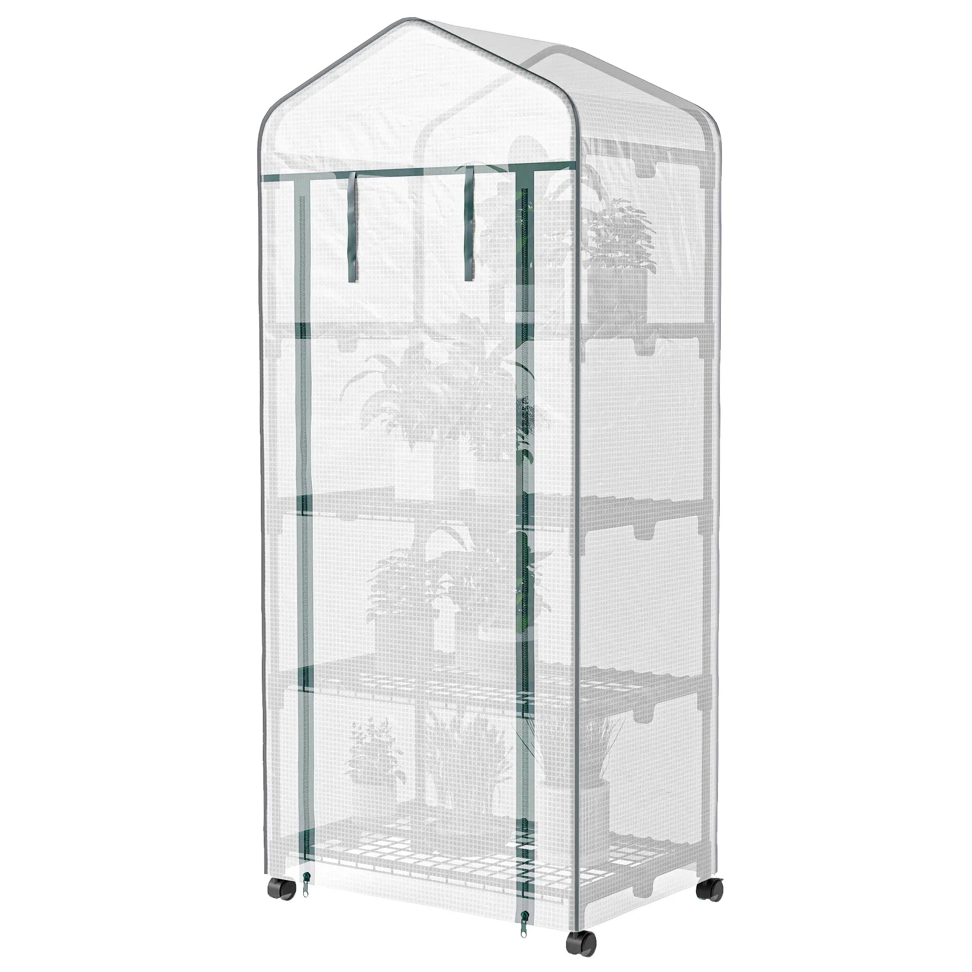 Portable Greenhouse, 4 Tier Shelves, PE Cover, White Greenhouses White at Gallery Canada