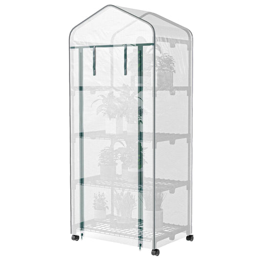 Portable Greenhouse, 4 Tier Shelves, PE Cover, White Greenhouses White at Gallery Canada