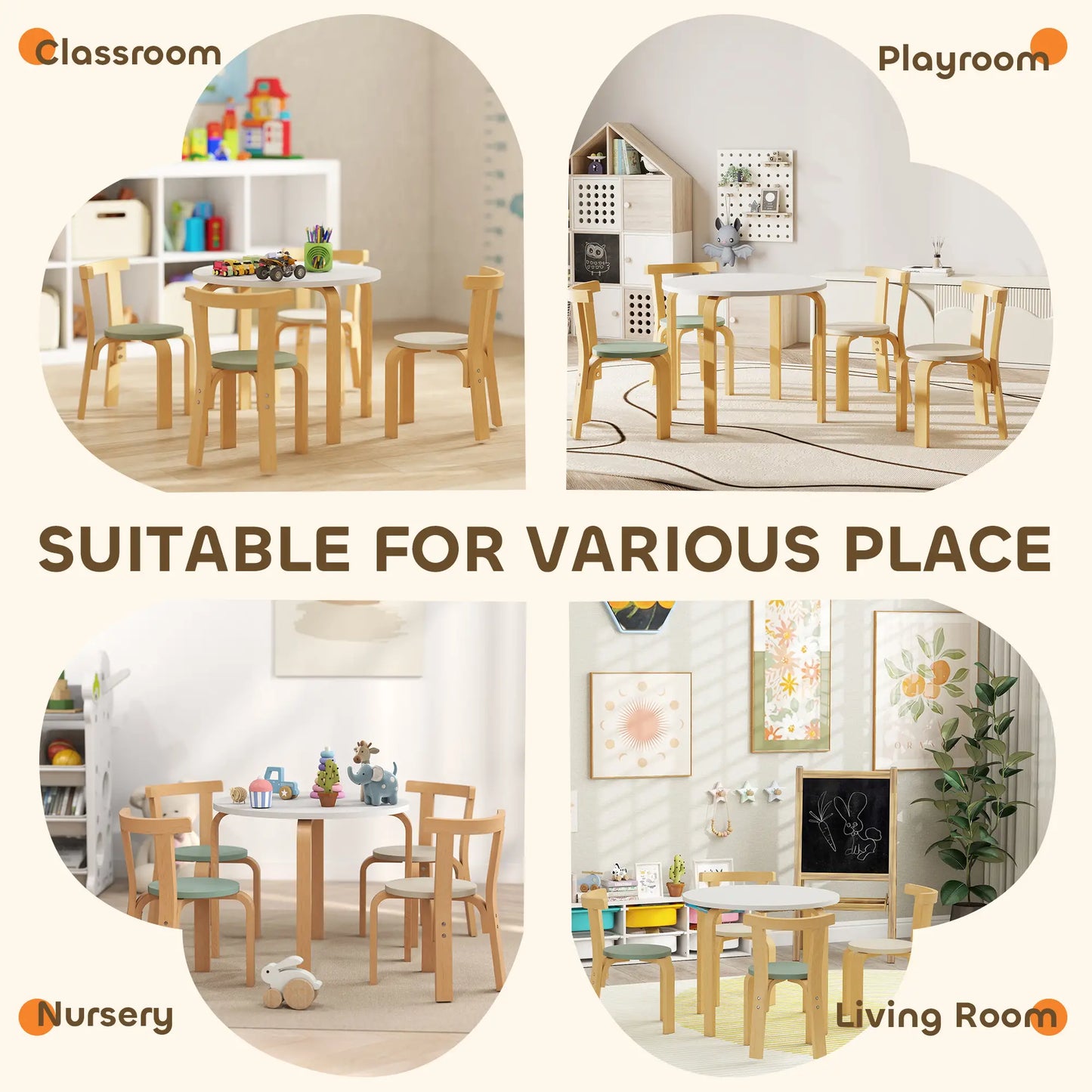 Wooden Kids Table and Chairs Set, Toddler Set for 3-8 Years, Green Kids Table Sets at Gallery Canada