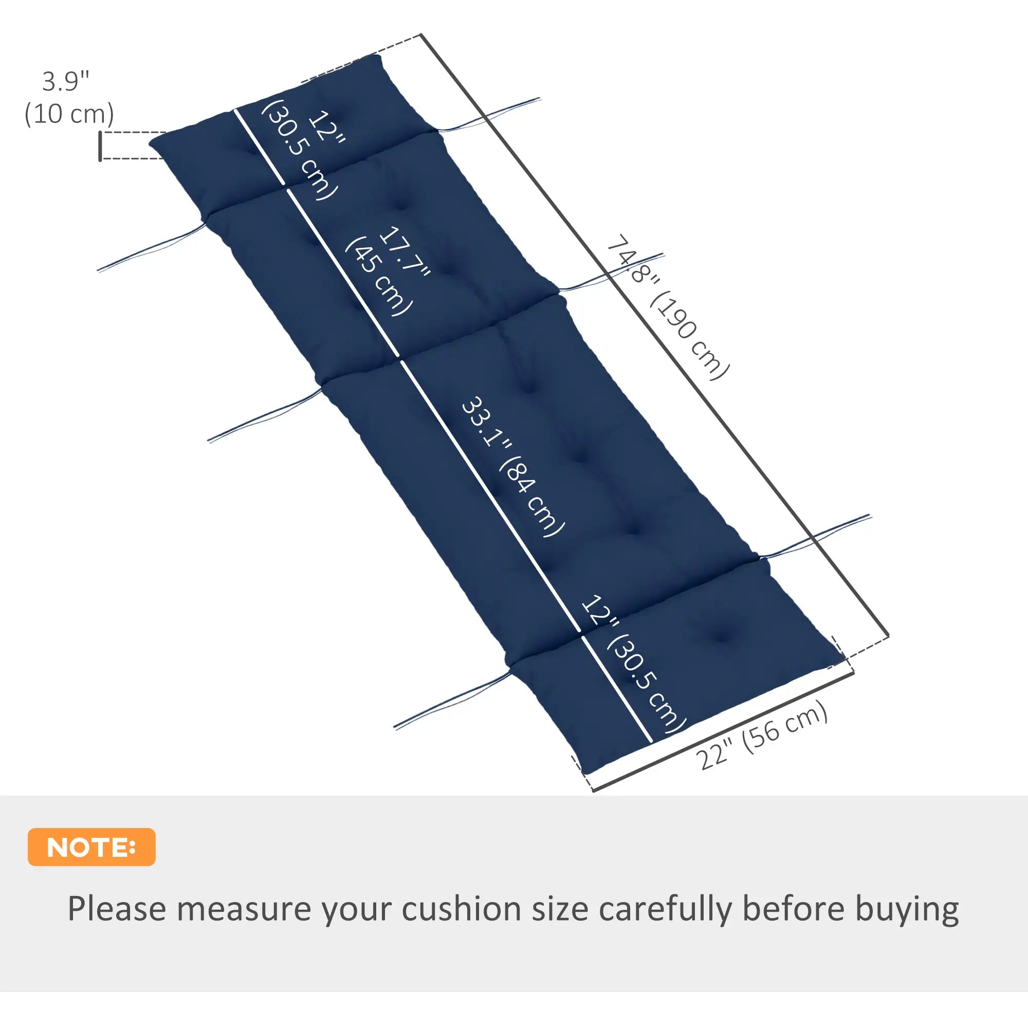 Tufted Thick Outdoor Chaise Lounge Cushion, 74.8