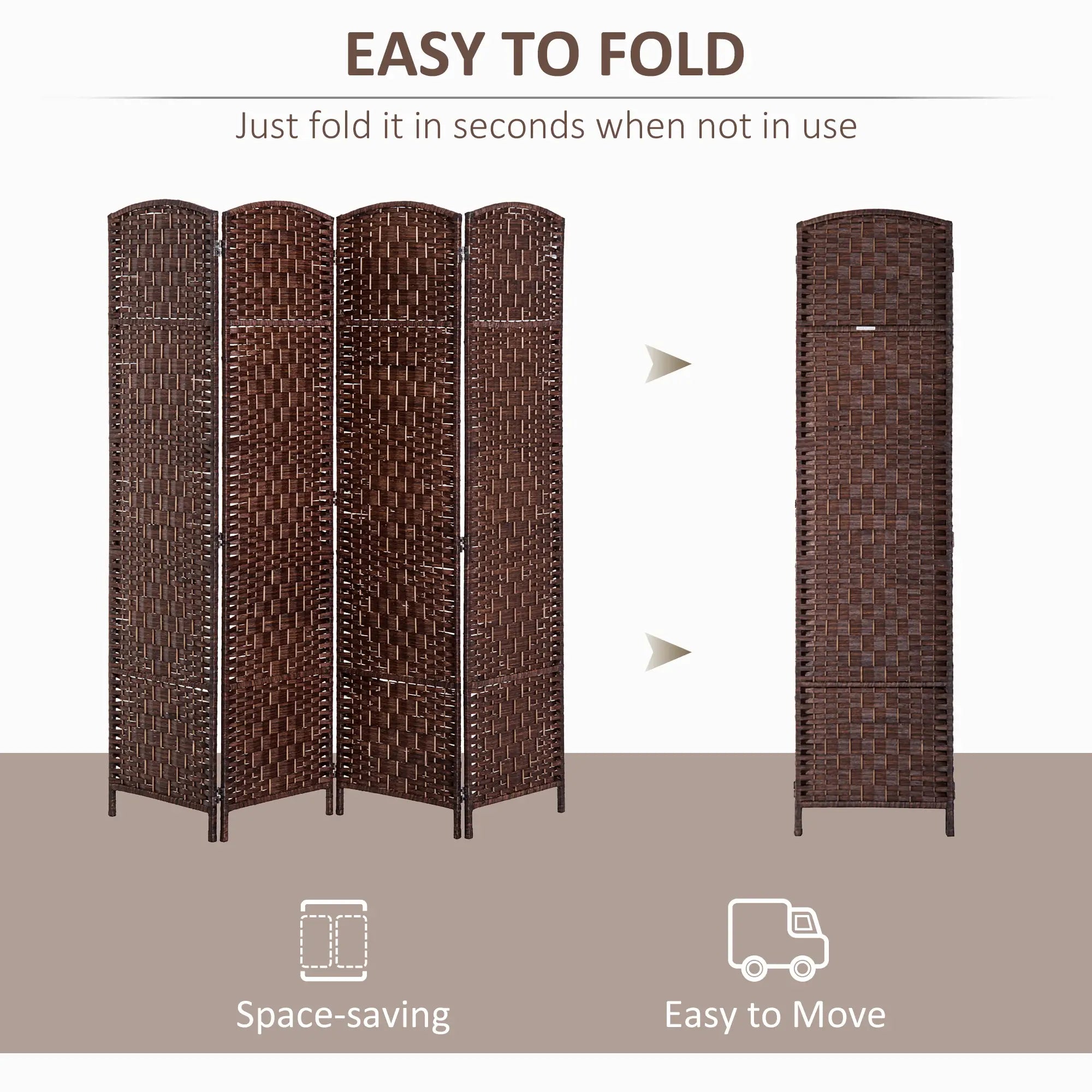 6ft Folding Room Divider, 4 Panel Wooden Frame, Brown Room Dividers at Gallery Canada