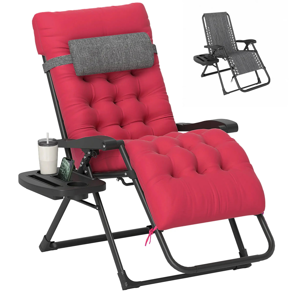 Padded Zero Gravity Chair, Folding Recliner, Patio Lounger with Cup Holder, Red Lounger Chairs Black, Red at Gallery Canada