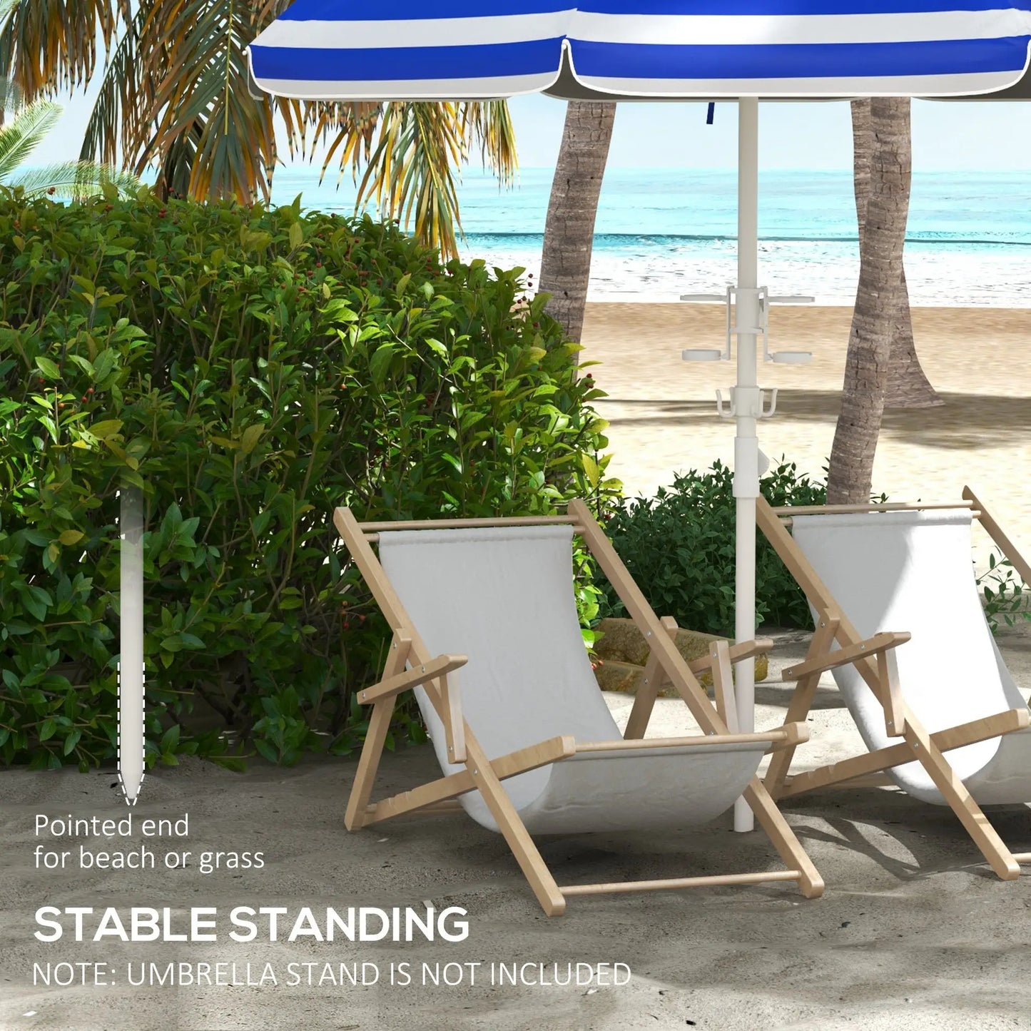 5.7' Travel Beach Umbrella, Adjustable Height, Blue and White