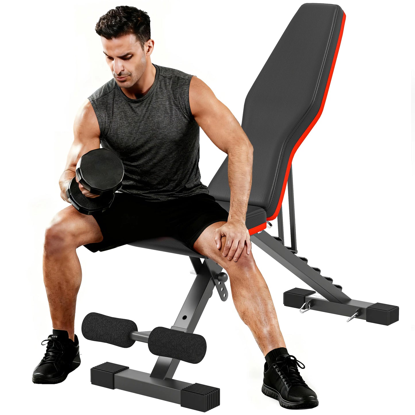 Adjustable Workout Bench, Foldable with Leg Extension, 264LBS, Black and Red Weight Benches at Gallery Canada