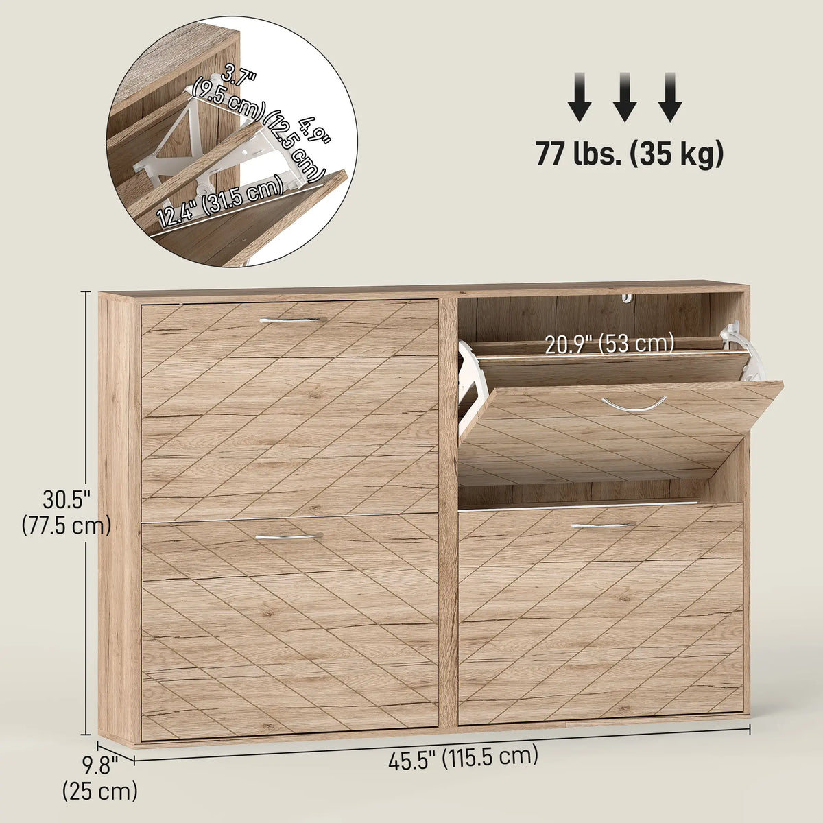 Shoe Storage Cabinet, 3 Flip Drawers, Narrow Slim, 12 Pair Organizer, Oak Shoe Storage Cabinets & Racks at Gallery Canada
